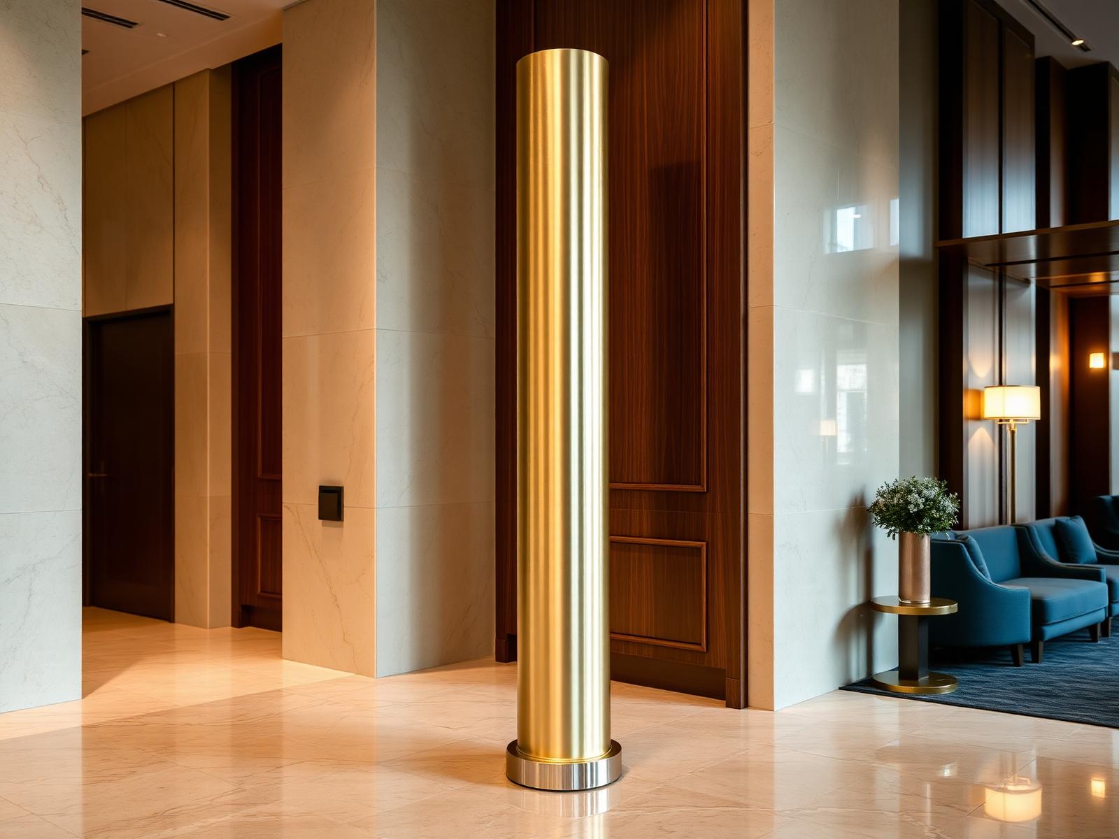 Slender freestanding fragrance tower in a luxury hotel lobby